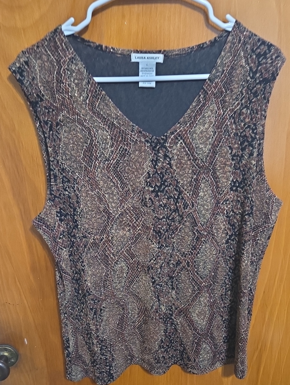 Womens Size Large- Laura Ashley Brown & Black Snake-Print V-Neck Tank
